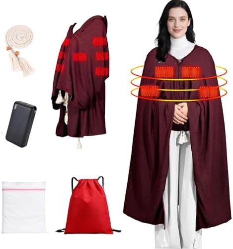 71" Wearable Heated Blanket Shawl with Power Bank, 11 Heating Zones, 3 Heat Levels & Timer