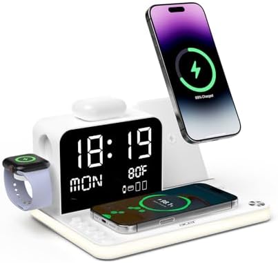 7-in-1 Wireless Charging Station with Bluetooth Clock & Ambient Lighting