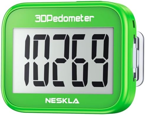 3D Pedometer with Large Digital Display, Accurate Step Counter with Clip and Lanyard