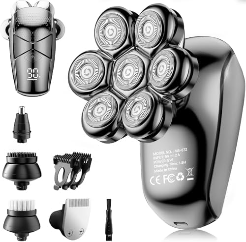 5-in-1 Electric Head Shaver for Bald Men: IPX7 Waterproof with Turbo Speed & LED Display