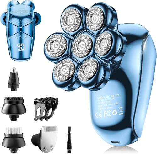 5-in-1 Electric Head Shaver for Bald Men: IPX7 Waterproof with Turbo Speed & LED Display