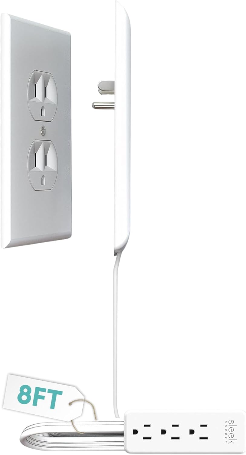 Ultra-Thin Flat Outlet Concealer with 3-Outlet Power Strip and 3ft Extension Cord Kit