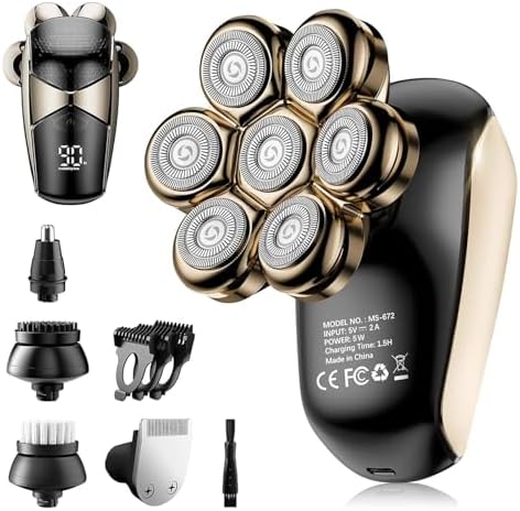 5-in-1 Electric Head Shaver for Bald Men: IPX7 Waterproof with Turbo Speed & LED Display