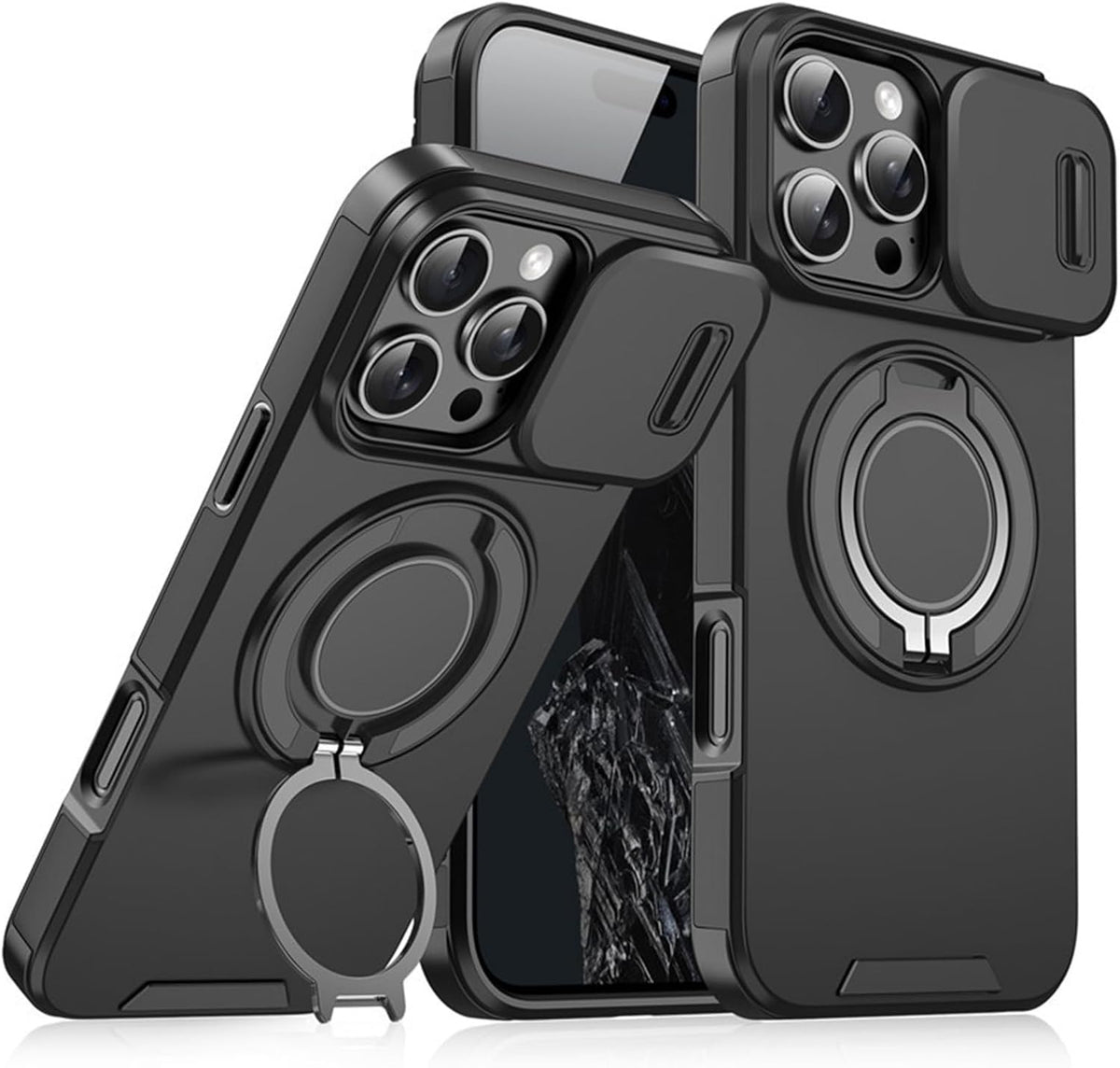 Military-Grade Protective Case with Sliding Camera Cover & Rotatable Kickstand