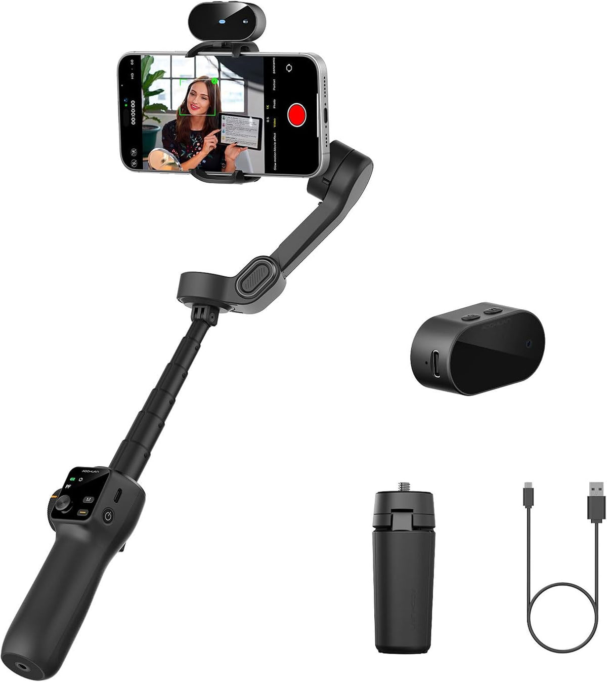 3-Axis Smartphone Gimbal with Built-in 7.8' Extension Rod, AI Tracking & OLED Display
