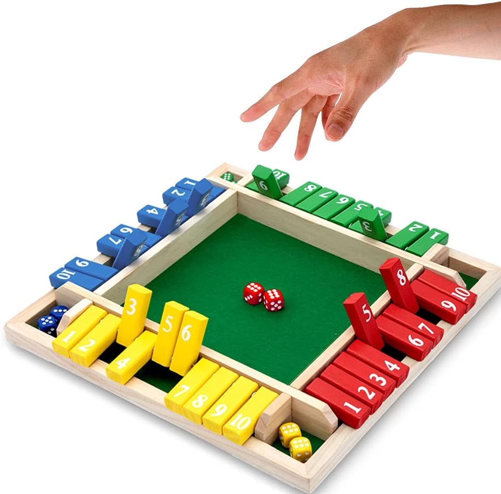 Shut The Box Dice Game for 2-4 Players, Wooden Math Board Game for Family and Classroom