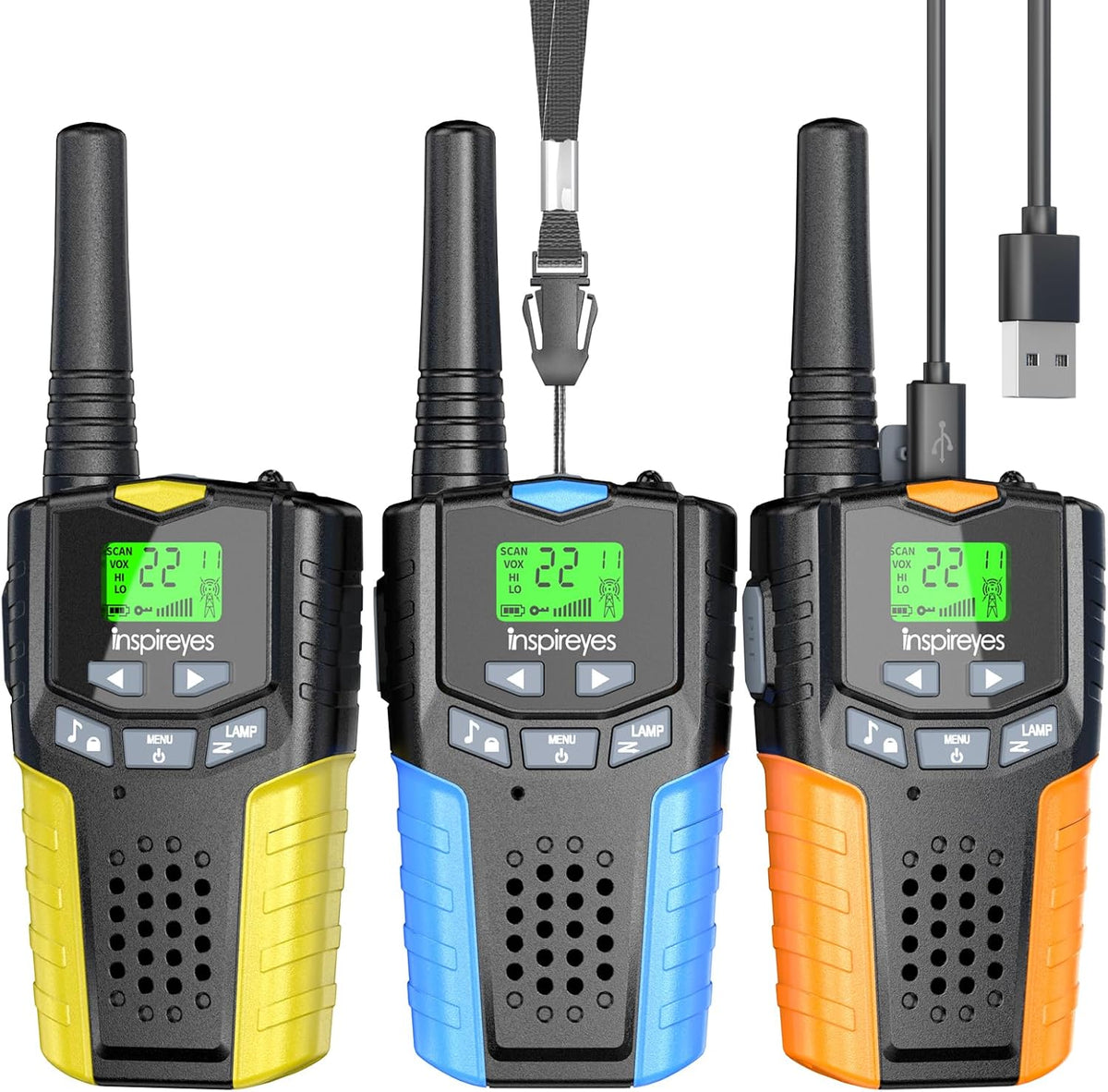 Rechargeable Kids Walkie Talkies 2-Pack, Long Range 2-Way Radios with 22 Channels