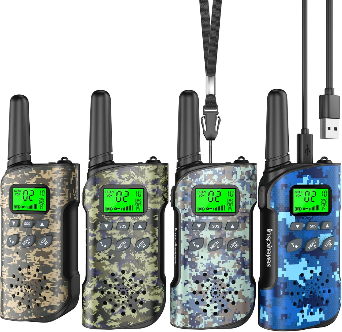 Rechargeable Kids Walkie Talkies 2-Pack, Long Range 2-Way Radios with 22 Channels