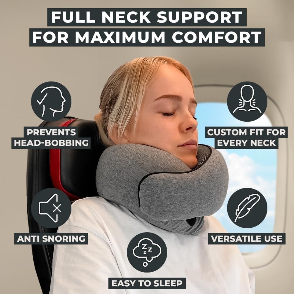 Memory Foam Neck Travel Pillow - Ergonomic Support for Airplanes, Cars & Home Use