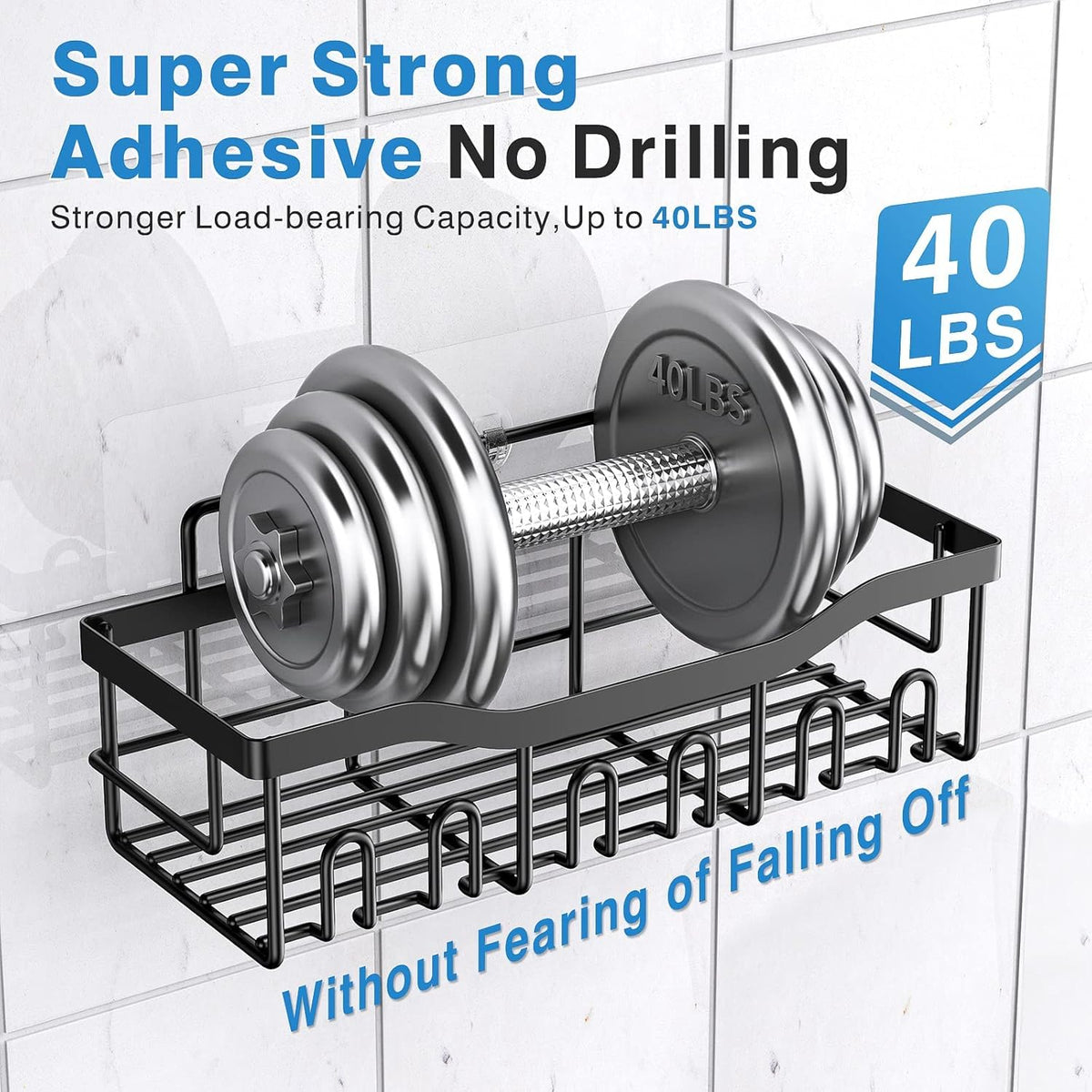 5-Pack Adhesive Shower Caddy, Rustproof Stainless Steel Bathroom Organizer with Large Capacity