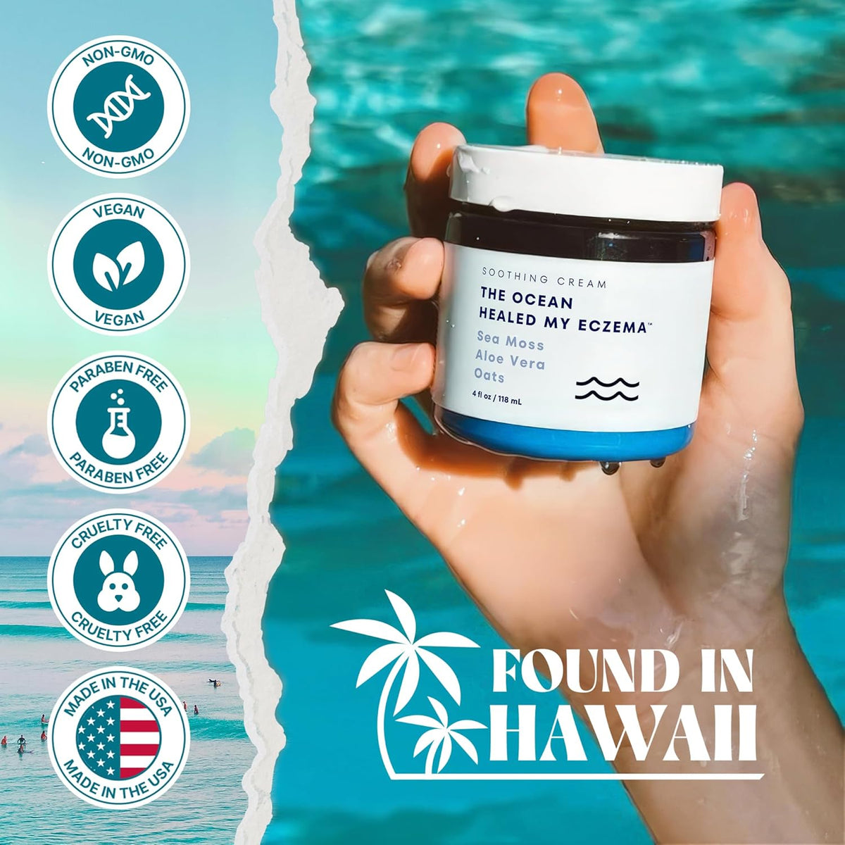 Natural Eczema & Psoriasis Cream with Sea Moss & Colloidal Oatmeal for Itch Relief (4oz)