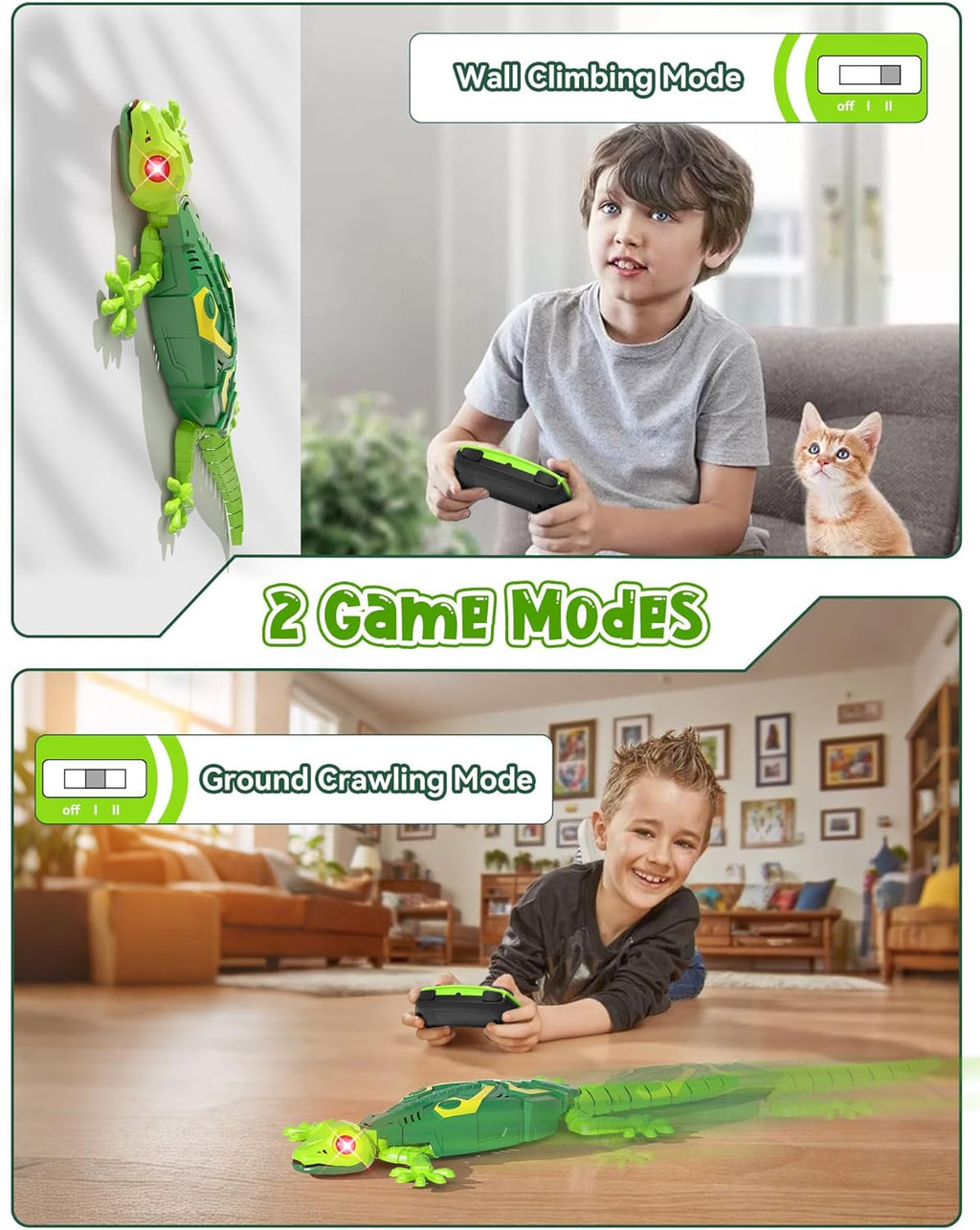 Remote Control Wall Climbing Gecko Robot with LED Eyes, 33ft Range Toy for Kids