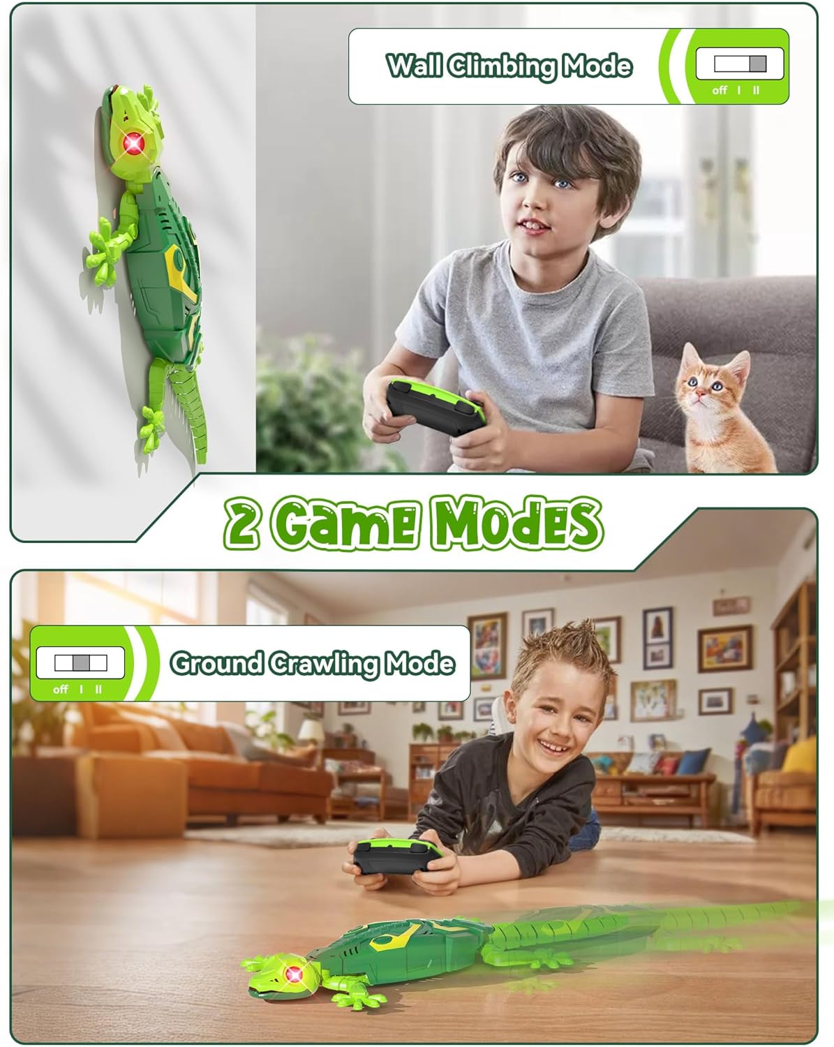 Remote Control Wall Climbing Gecko Robot with LED Eyes, 33ft Range Toy for Kids