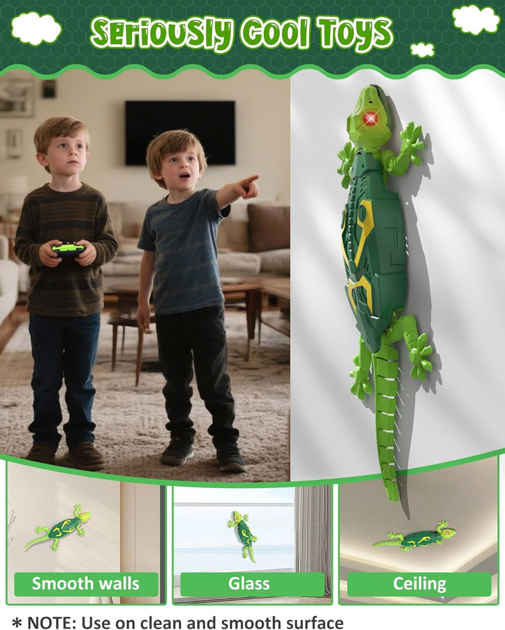Remote Control Wall Climbing Gecko Robot with LED Eyes, 33ft Range Toy for Kids
