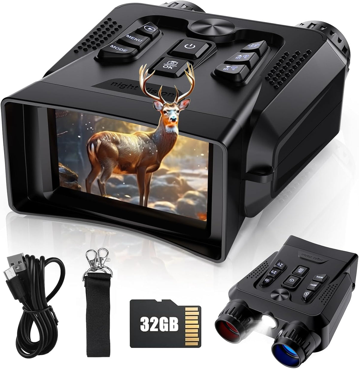 4K Night Vision Binoculars with 3.0" HD Screen, 10x Zoom, 32GB Card & Infrared