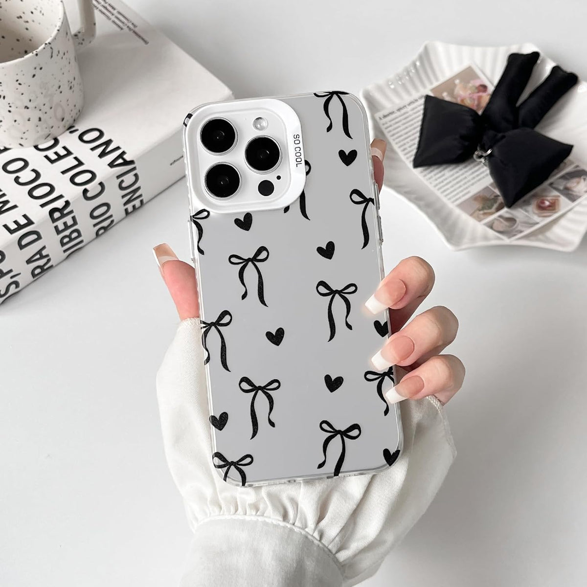 Cute Bow Heart Phone Case for iPhone 12 Pro Max - Soft TPU+PC Shockproof Protective Cover