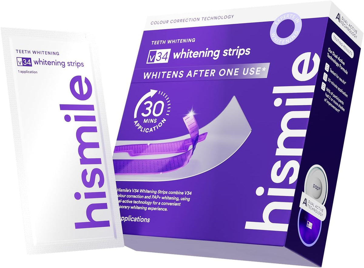 V34 Purple Teeth Whitening Strips, 30-Minute Treatment for Whiter Smile