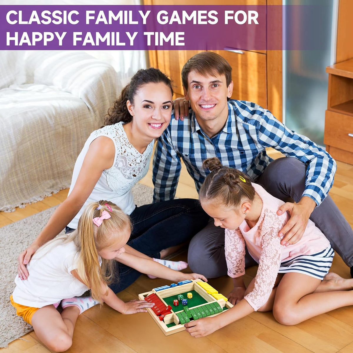 Shut The Box Dice Game for 1-4 Players, Classic Wooden Board Game for Family & Pub Nights