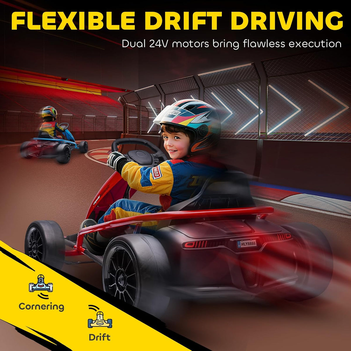 24V Electric Go Kart for Kids 8-12, 8.1 MPH Drifting Car with Safety Features