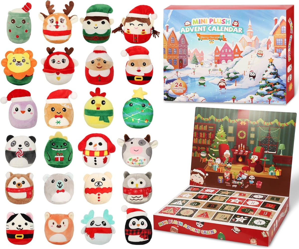 2025 Christmas Advent Calendar with 24 Mini Plush Toys – 3.15" Squishy Stuffed Animals for Kids & Collectors