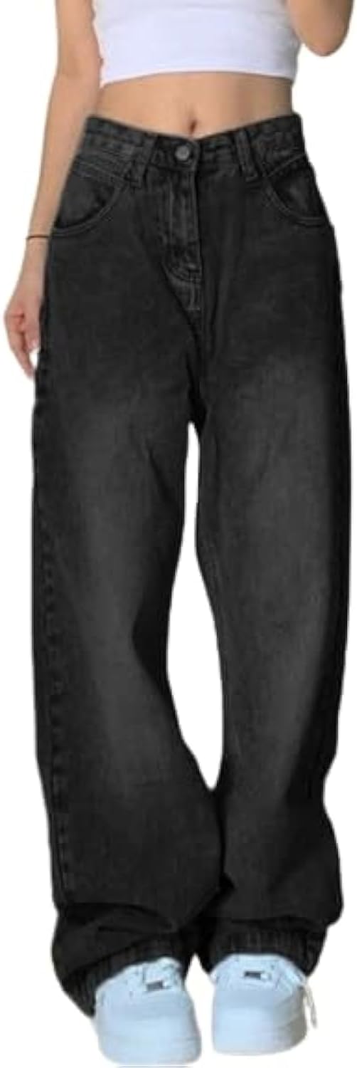 Women's Baggy Jeans Mid-Low Waist Boyfriend Vintage Wide Leg Denim Pants