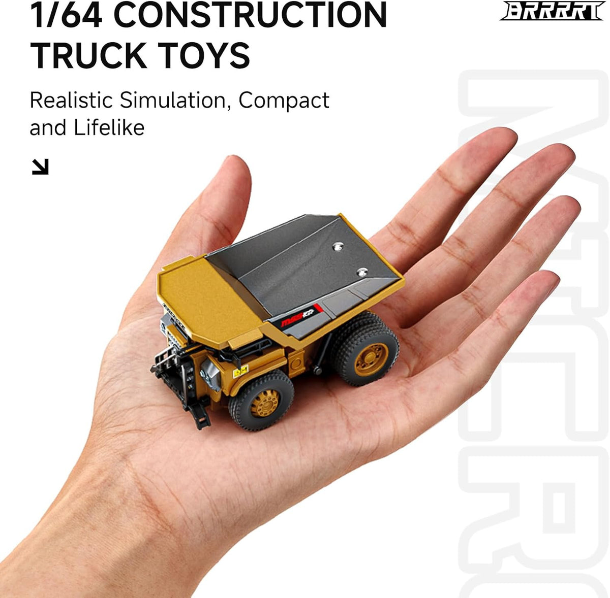 1/64 Mini RC Dump Truck with Metal Bed & Lights, 8-Channel Remote Control Construction Vehicle