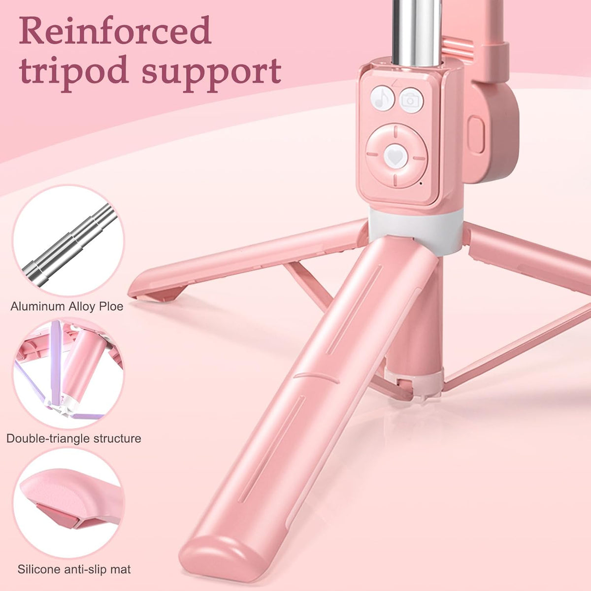 Bluetooth Selfie Stick Tripod with Fill Light, Extendable 30-170cm, Stable Tripod Support