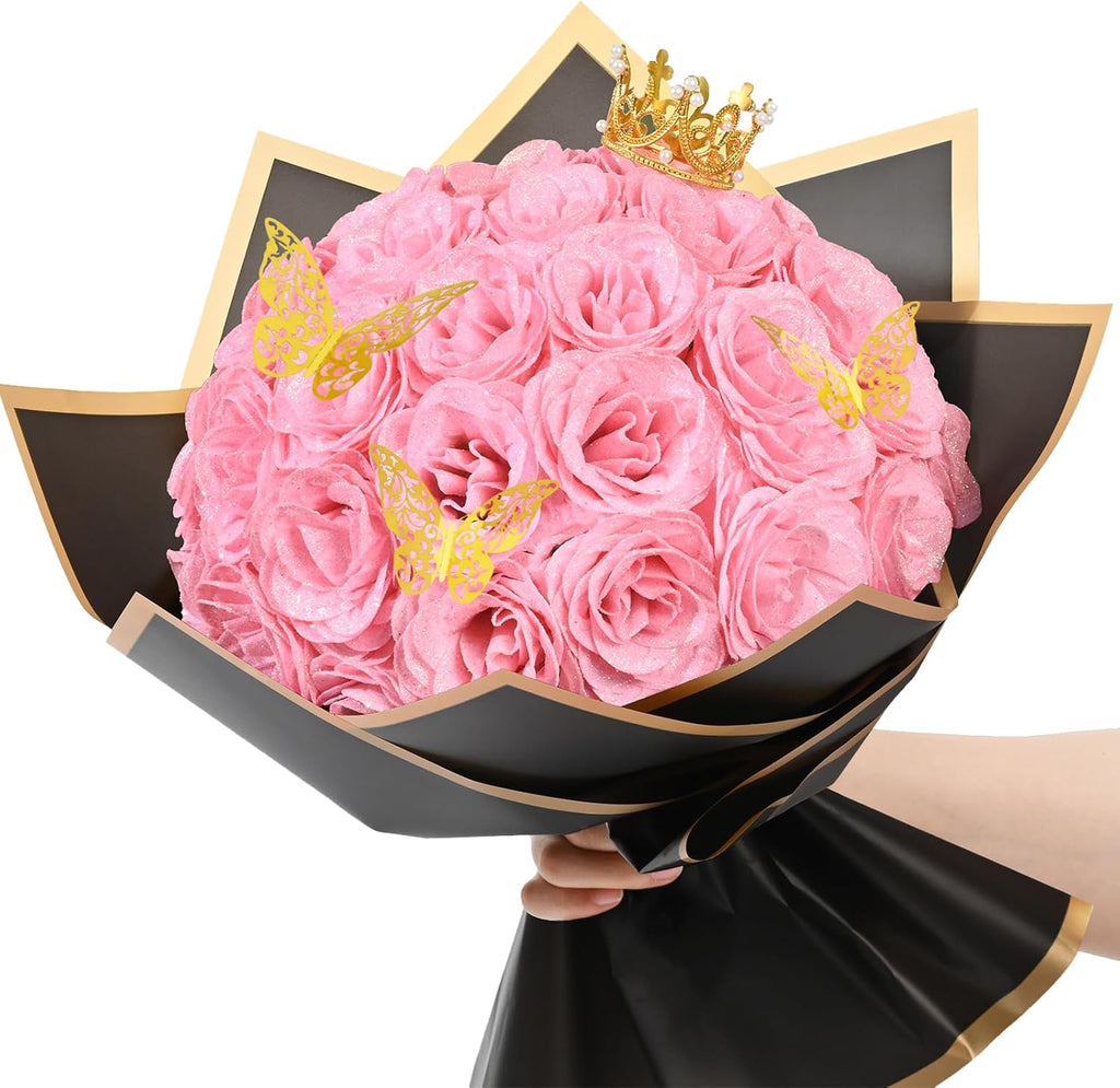 DIY Glitter Rose Bouquet Kit with 56 Flowers, Letters for Personalized Valentine's Gifts