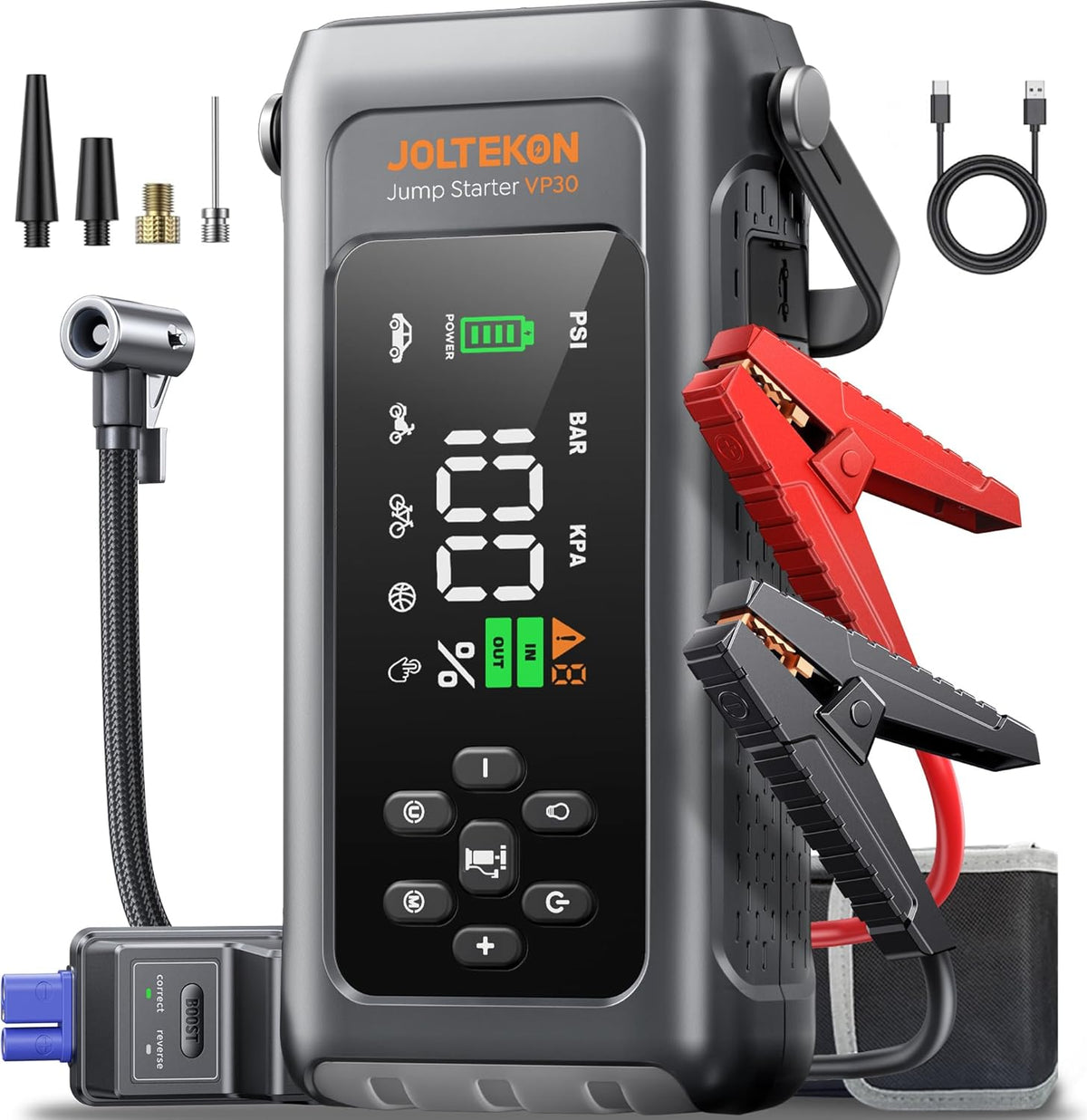 4500A Car Battery Jump Starter with 150PSI Air Compressor, 8-in-1 Portable Power Bank