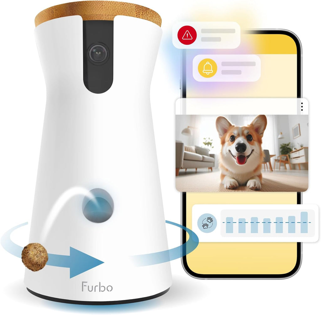 360° Dog Camera with Treat Dispenser - Home Security & Pet Monitoring with Subscription