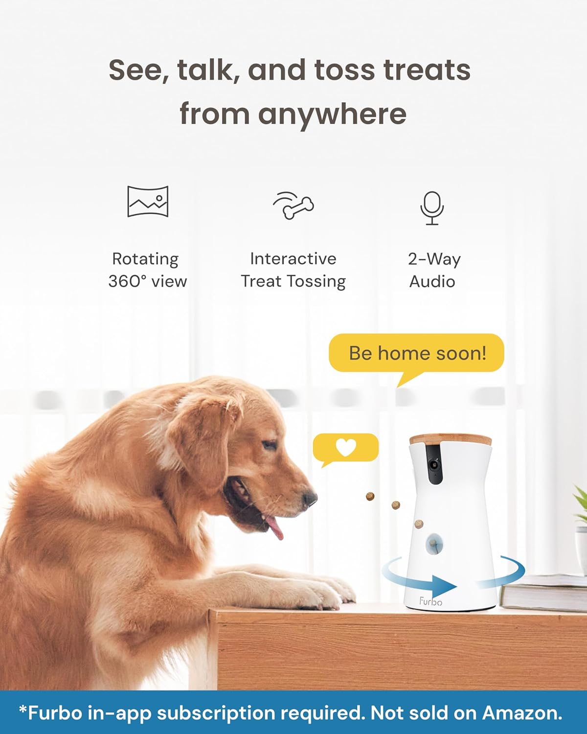 360° Dog Camera with Treat Dispenser - Home Security & Pet Monitoring with Subscription