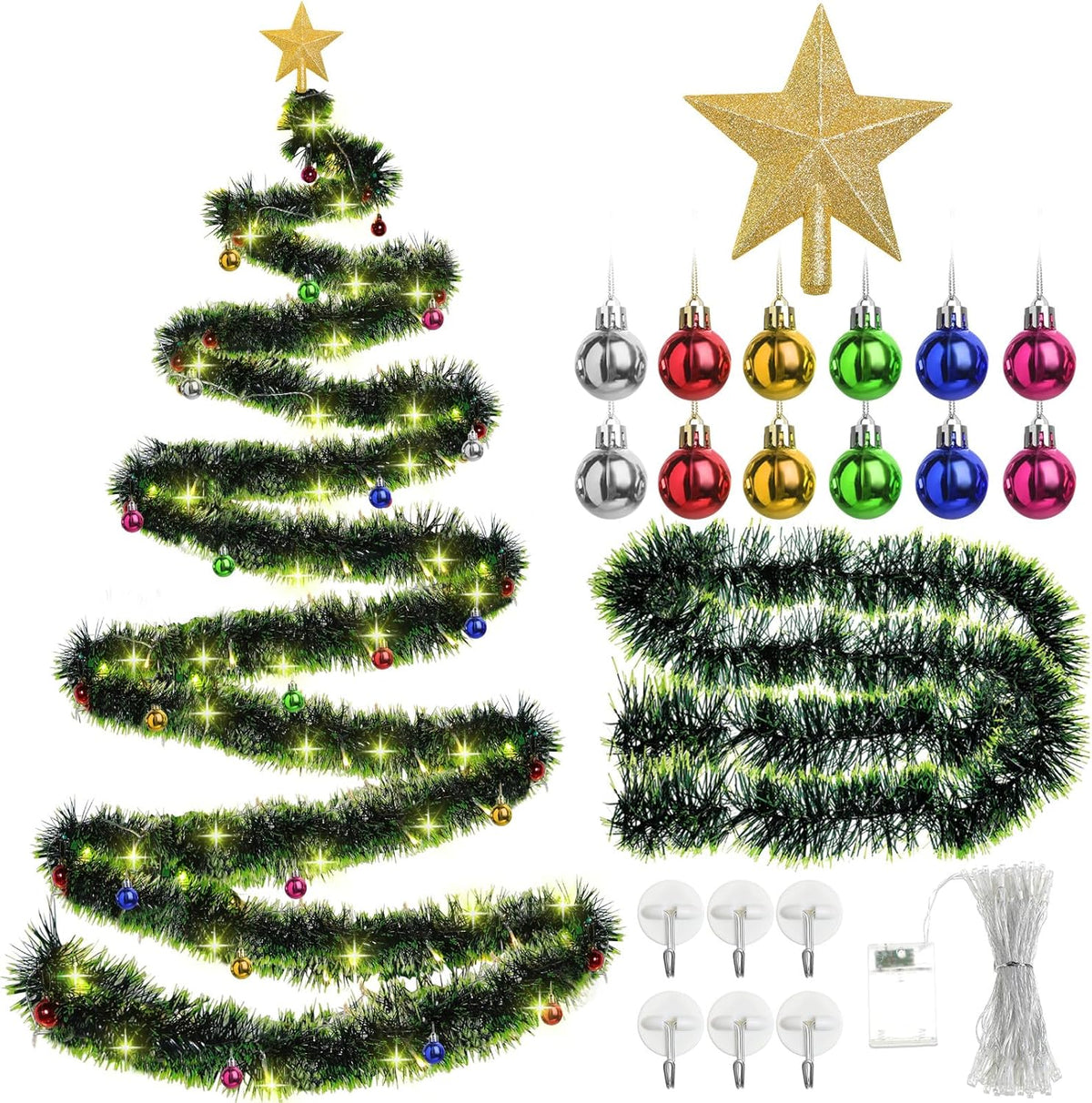 33FT DIY Christmas Tree Wall Decoration with LED Lights and Ornaments for Indoor Outdoor Decor