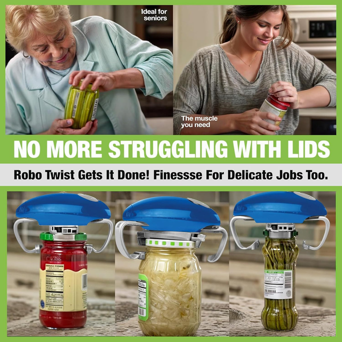 Automatic Jar Opener with Improved Torque - Electric Hands-Free Kitchen Gadget for All Jar Sizes