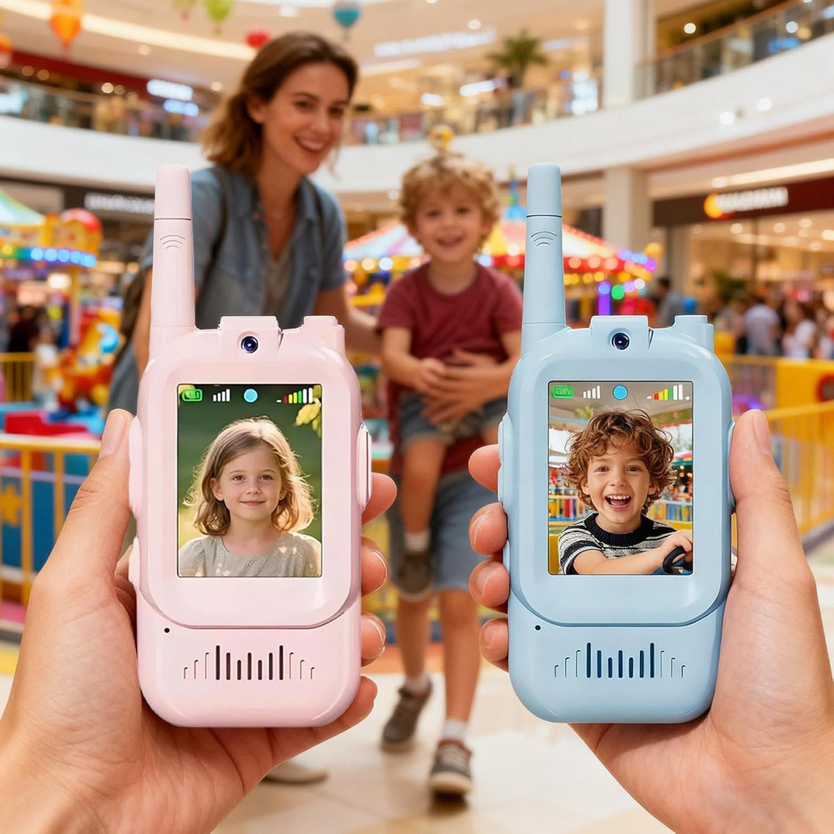 Kids Video Walkie Talkie with 4 Voice Modes, Rechargeable Long Range Intercom for Outdoor Play