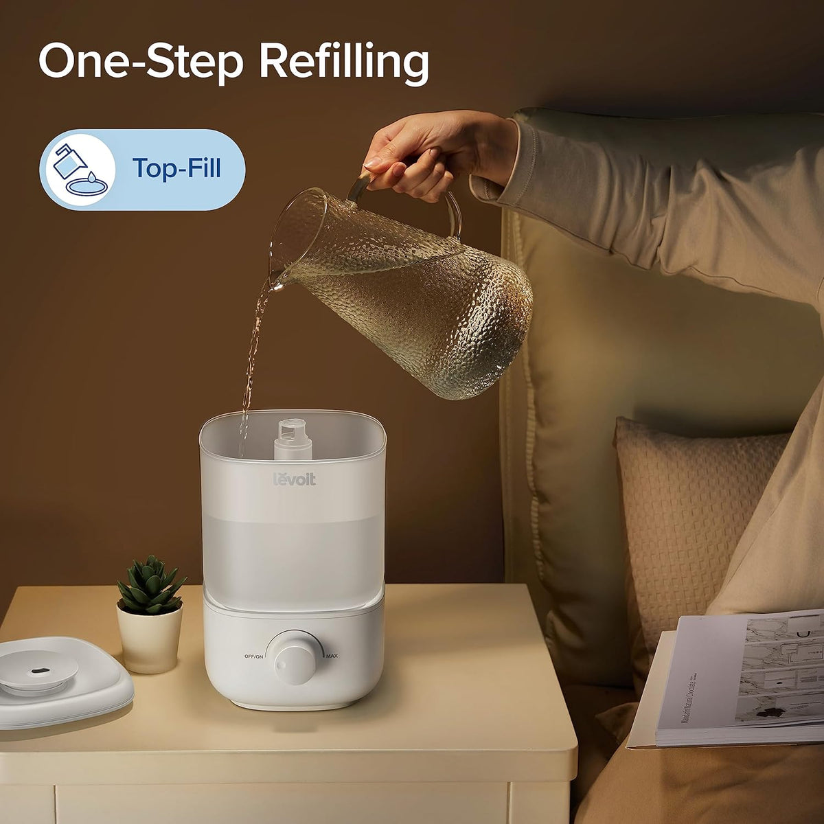 2.5L Top Fill Humidifier for Large Rooms, 28dB Quiet Cool Mist, 25H Runtime, Auto Shut-off