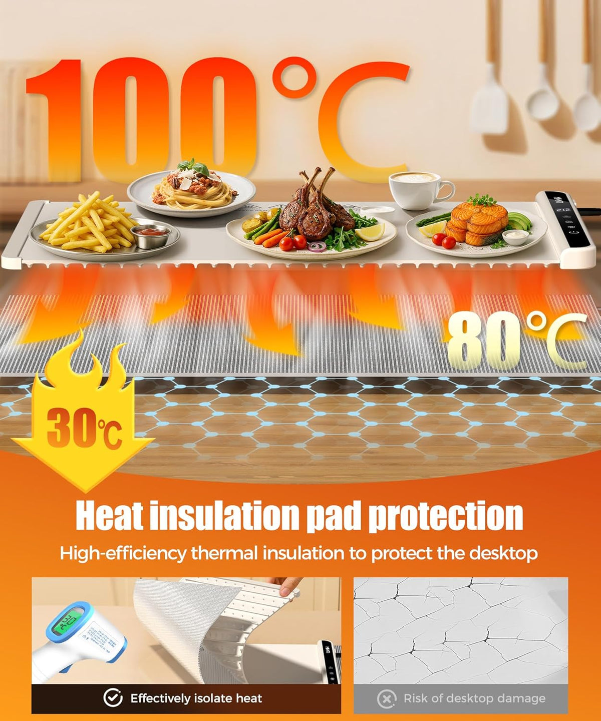 26x15 Inch Food Warming Mat with Heat-Resistant Pad, 6 Temperature & Timer Settings, Child Lock