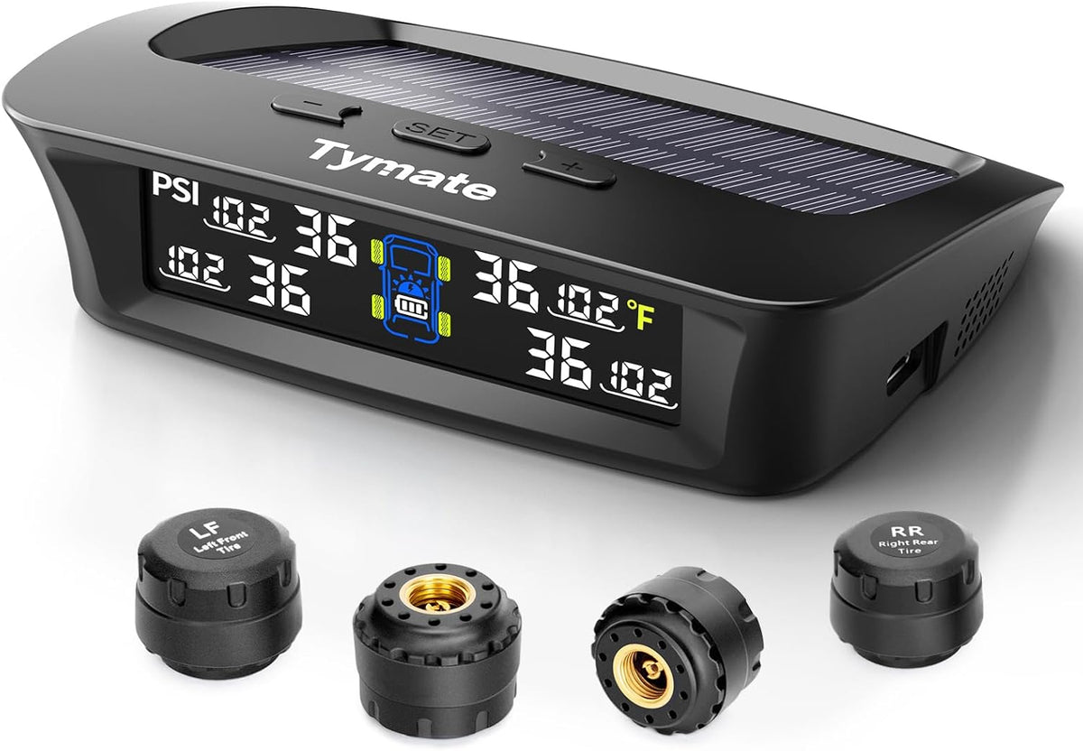 RV Tire Pressure Monitoring System with Solar Charge, 4 Sensors & 6 Alarm Modes, Color LCD Display