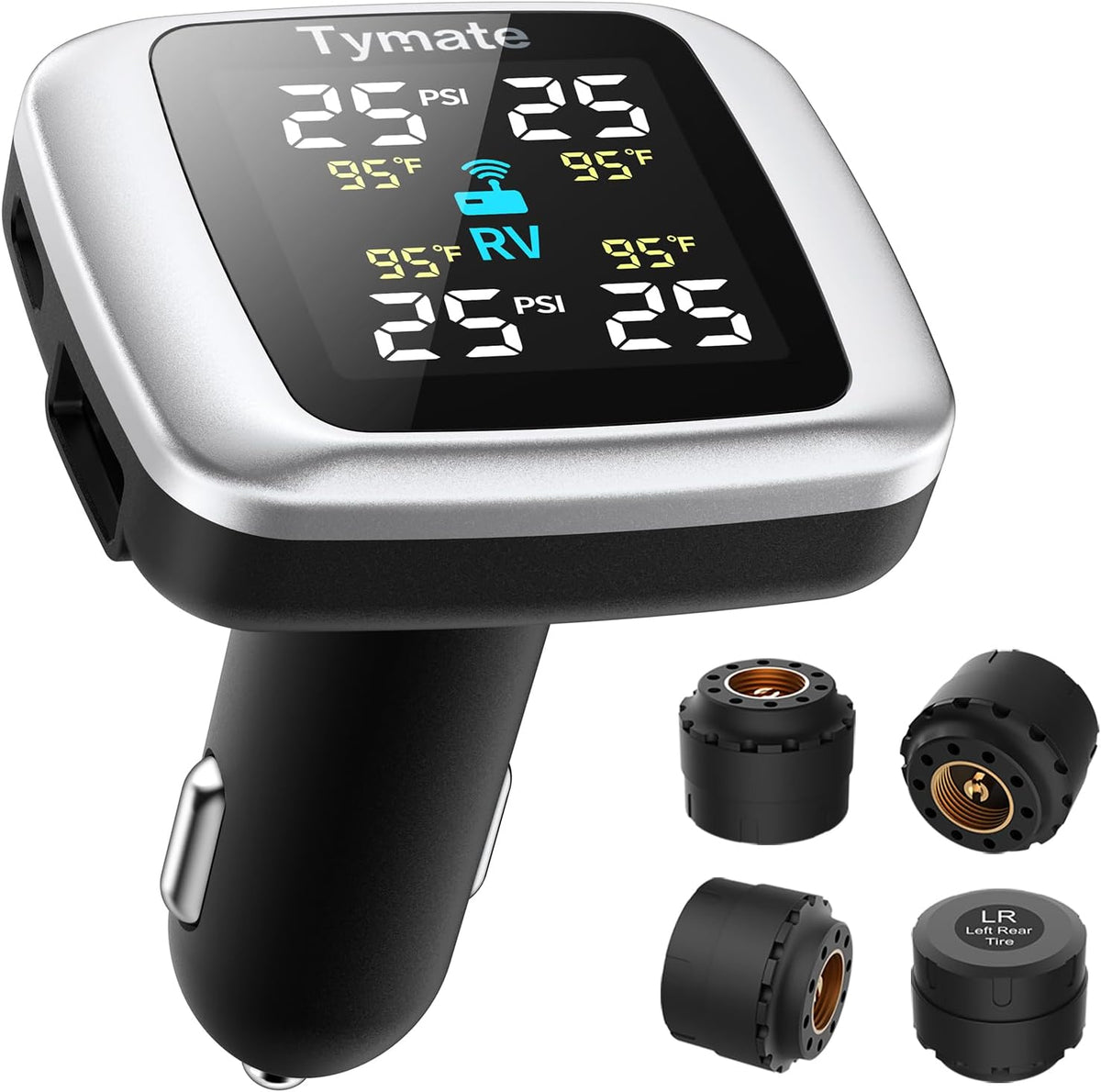 Wireless TPMS with 4 External Sensors, Color Display & 6 Alarm Modes for RV SUV Truck (0-87 PSI)