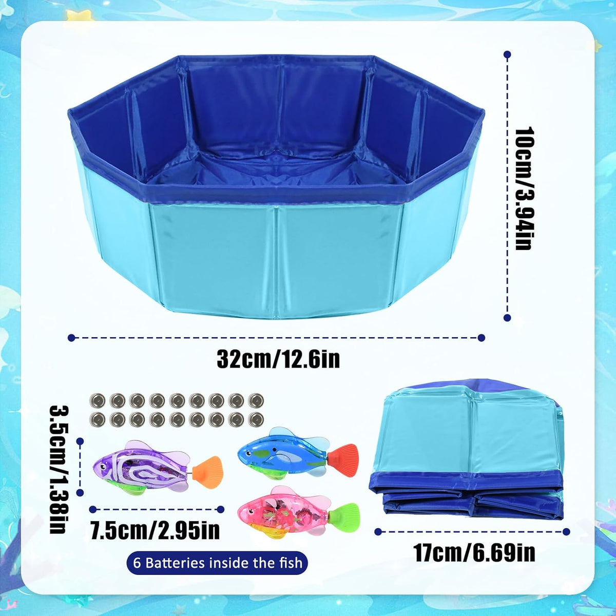 LED Robotic Fish Cat Pool Toy with 3 Self-Swimming Fish, Leak-Proof Water Play Mat for Indoor Cats