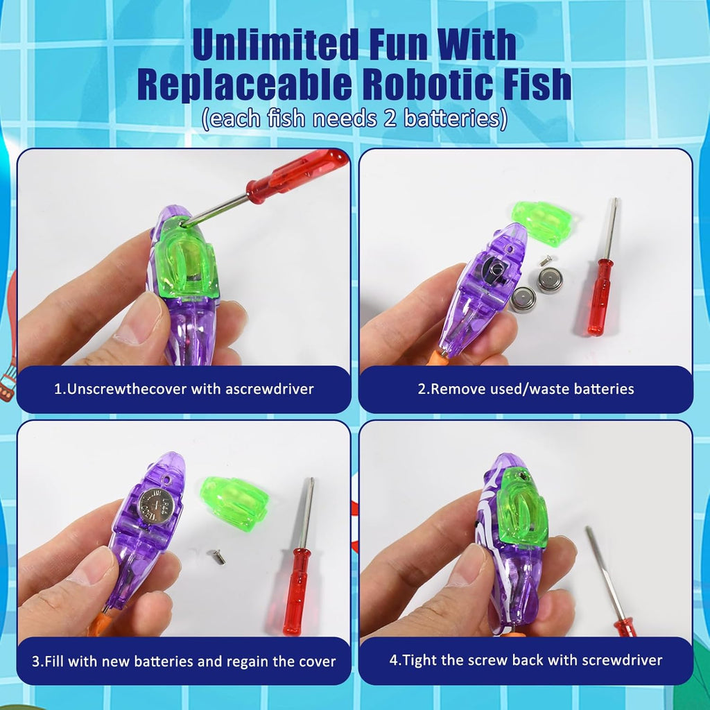 LED Robotic Fish Cat Pool Toy with 3 Self-Swimming Fish, Leak-Proof Water Play Mat for Indoor Cats