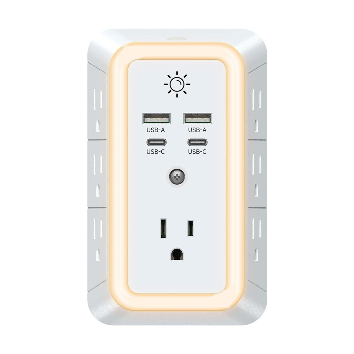 7-Outlet Wall Charger with 4 USB Ports (2 USB-C), Surge Protector & Night Light