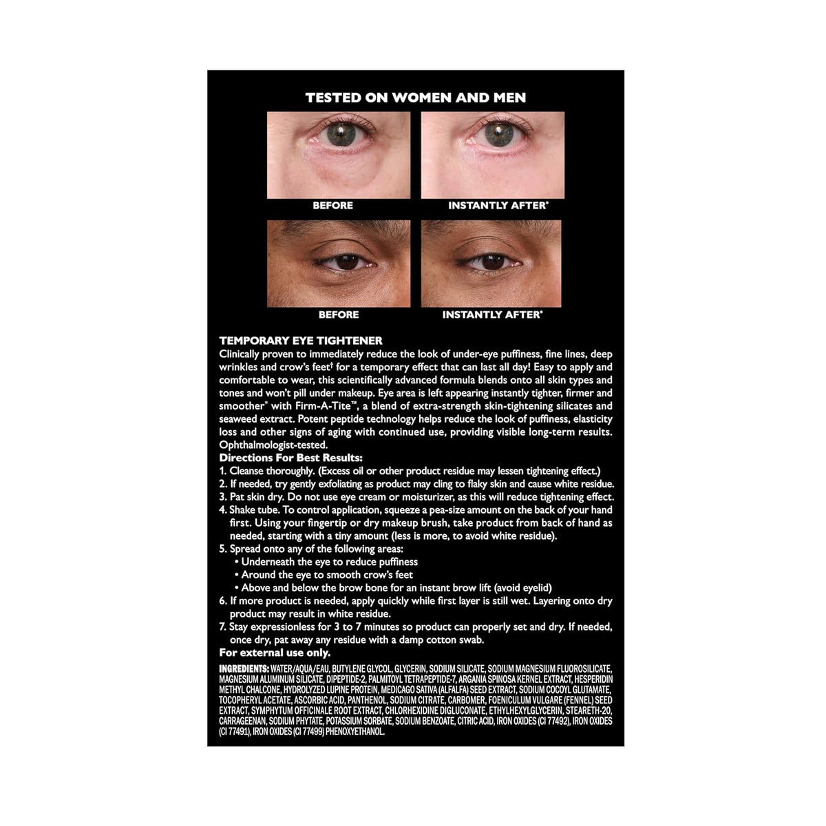 Instant Eye Tightener with Easy-Wear Formula for Temporary Firming