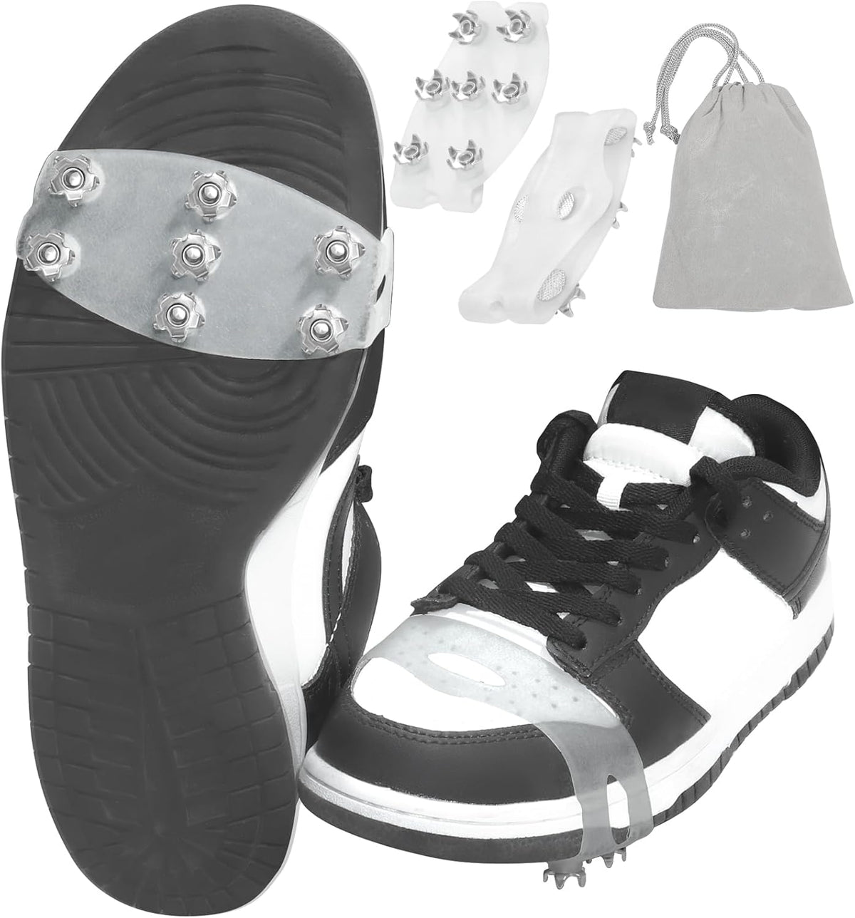 7-Spike Ice Cleats for Shoes & Boots, White Translucent Anti-Slip Traction for Hiking and Snow