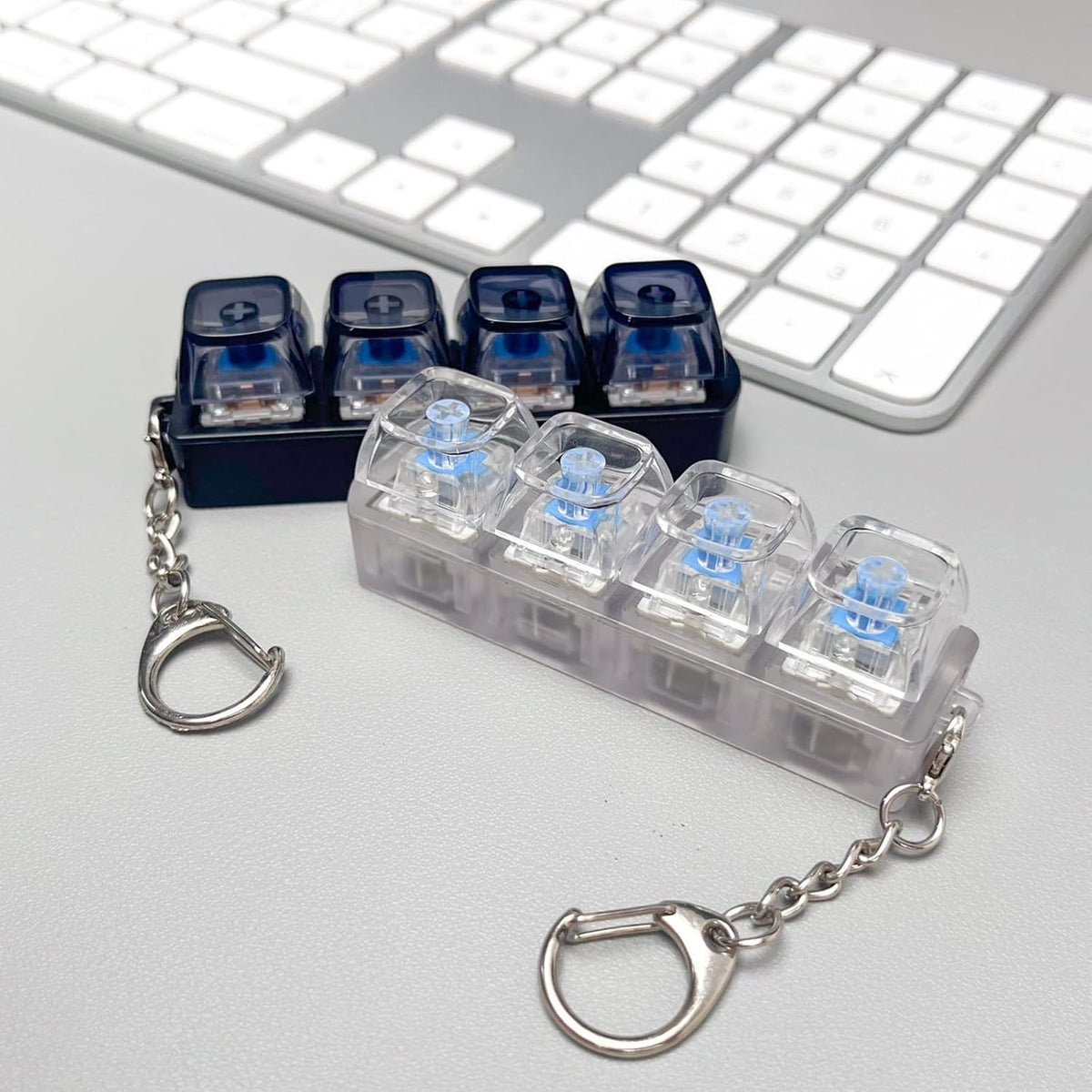2PCS Keyboard Fidget Keychain with LED Light, 4-in-1 Mechanical Clicker for Stress Relief
