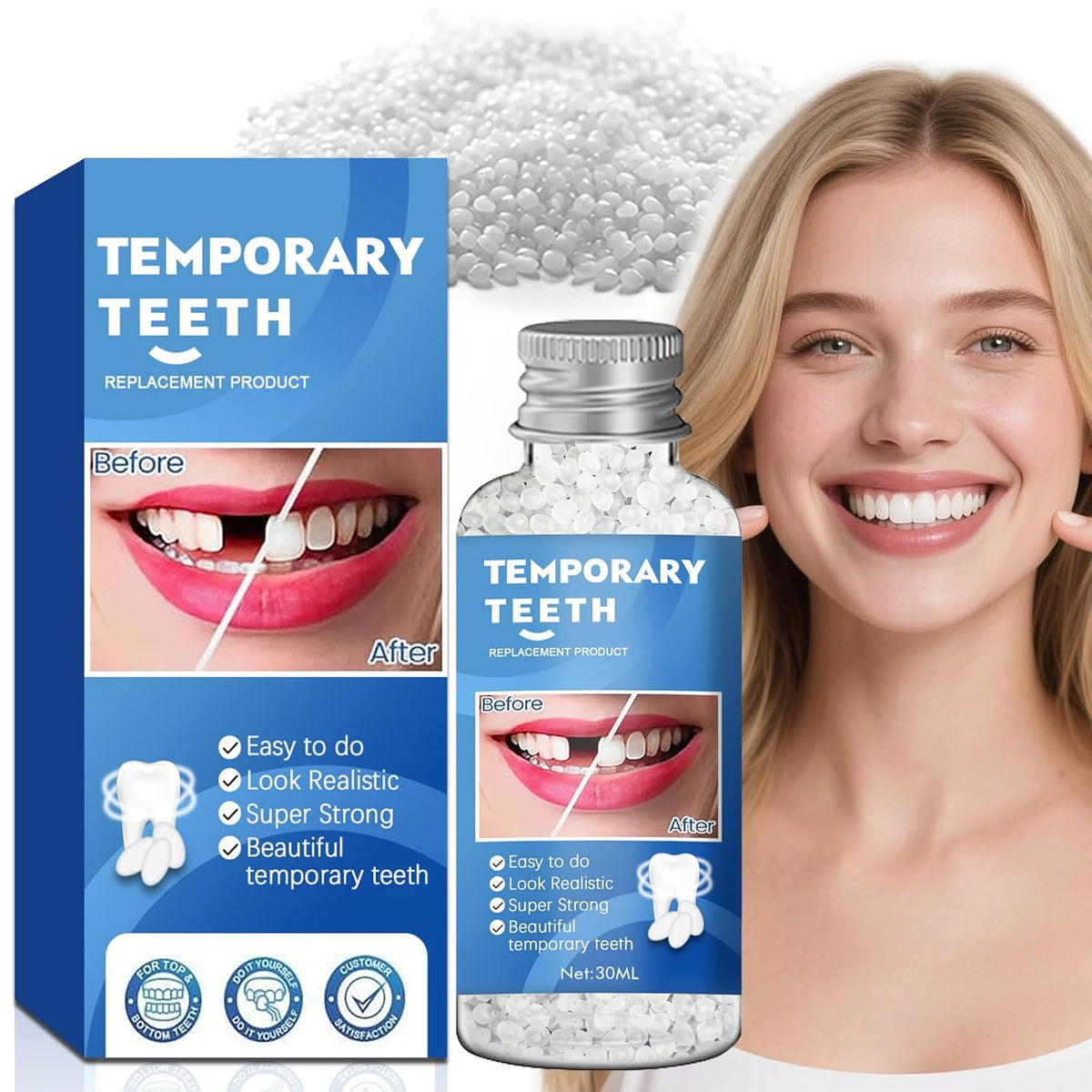 Moldable Teeth Repair Beads for Missing & Cracked Teeth - DIY Dental Restoration Kit