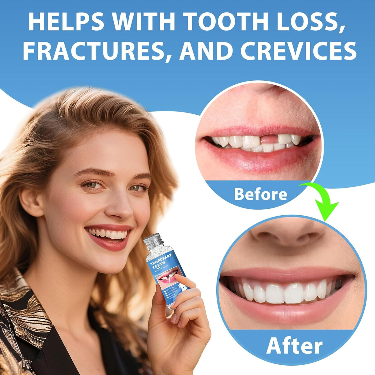 Moldable Teeth Repair Beads for Missing & Cracked Teeth - DIY Dental Restoration Kit