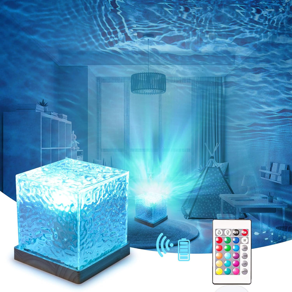 Ocean Wave Projector Light with Remote, 16 Colors Rotating Water Lamp for Bedroom Decor