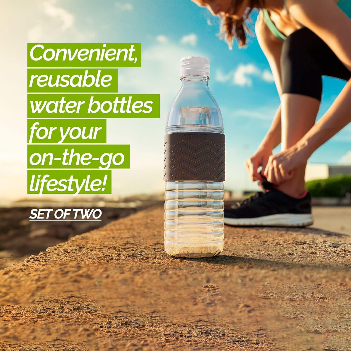 16.9 oz Reusable Water Bottle Set of 2 with Spill-Resistant Lid & Non-Slip Sleeve