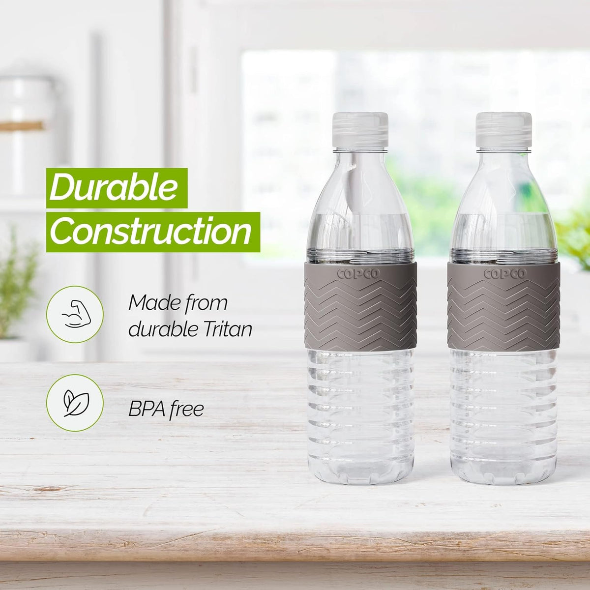 16.9 oz Reusable Water Bottle Set of 2 with Spill-Resistant Lid & Non-Slip Sleeve