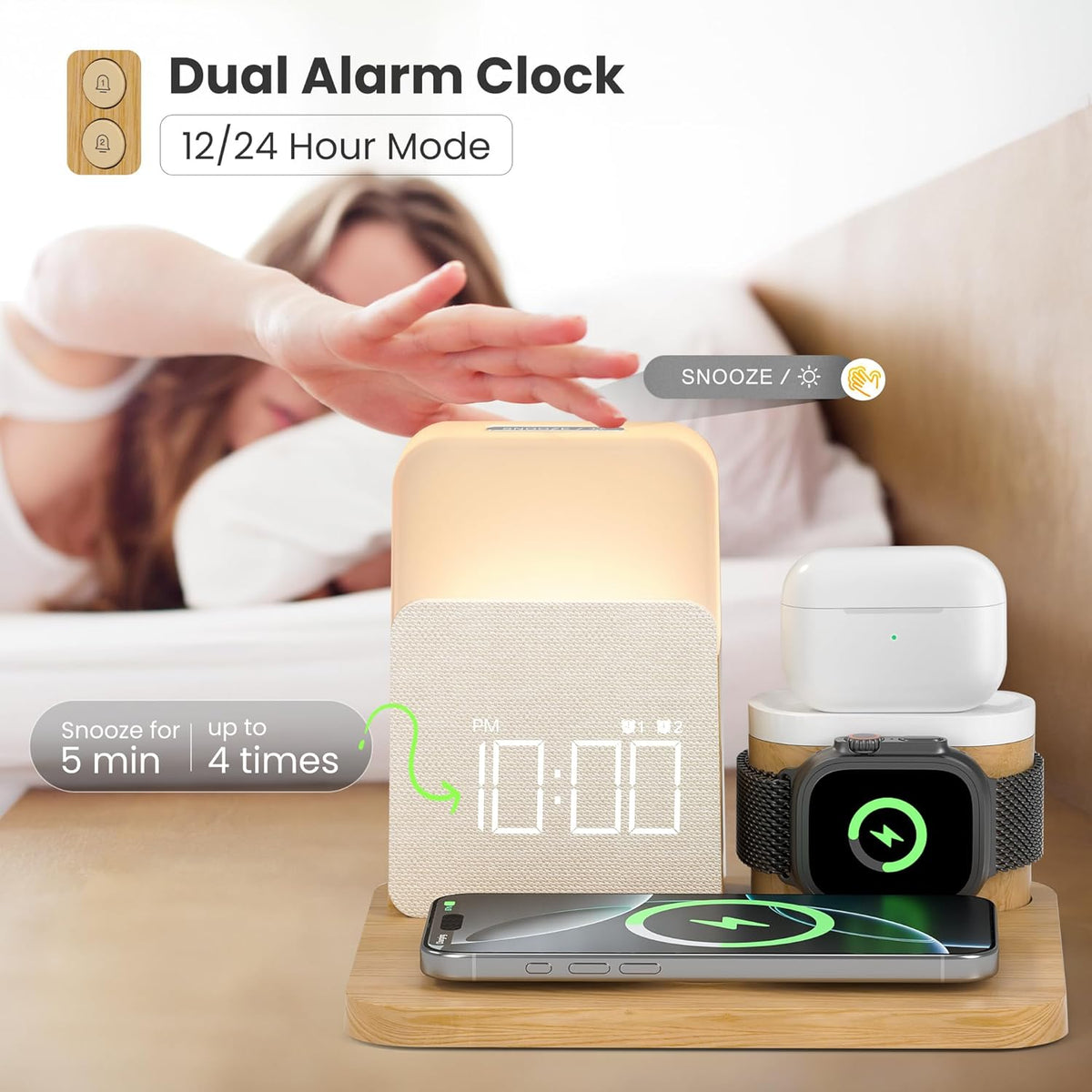 7-in-1 Wireless Charging Station with Alarm Clock and Night Light